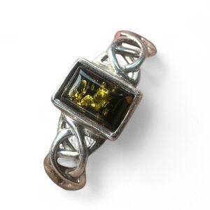 sterling silver ring with a square-cut stone Baltic amber Size 6